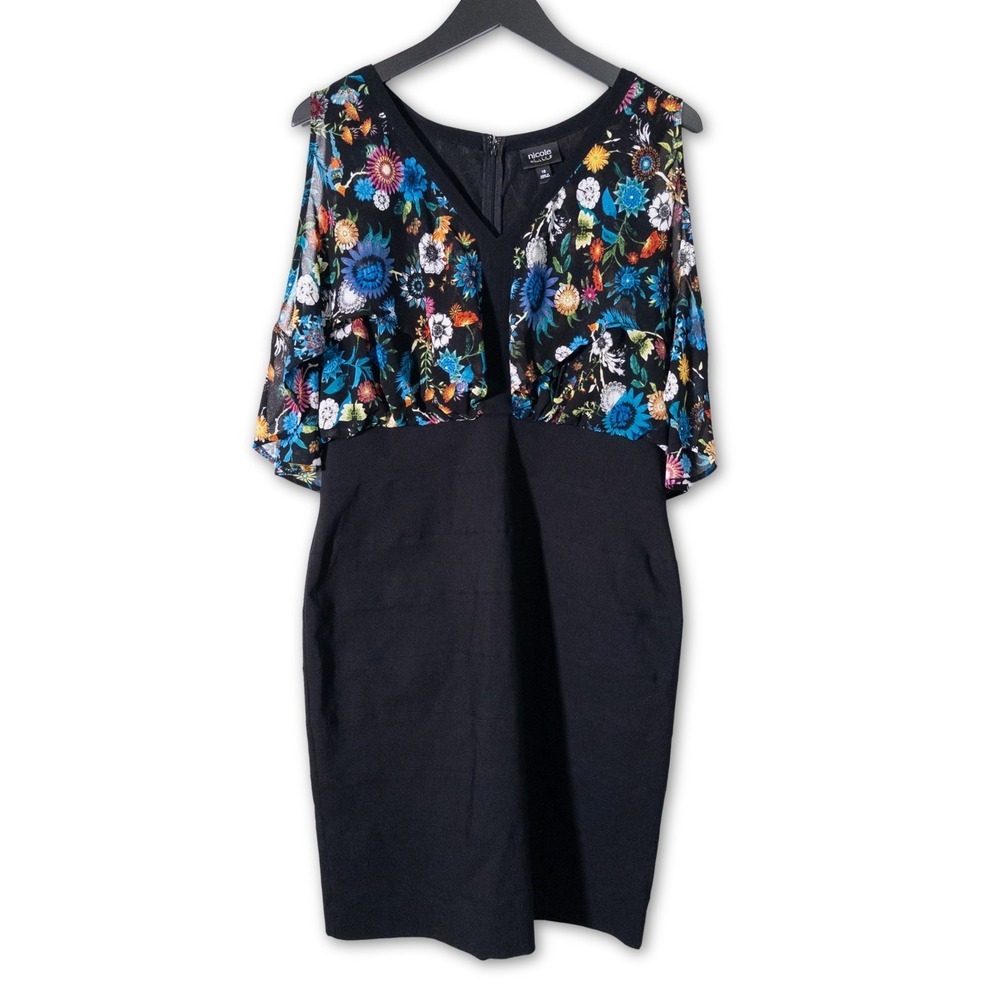 Nicole by Nicole Miller Floral Cocktail Dress Women's Size 16 Black